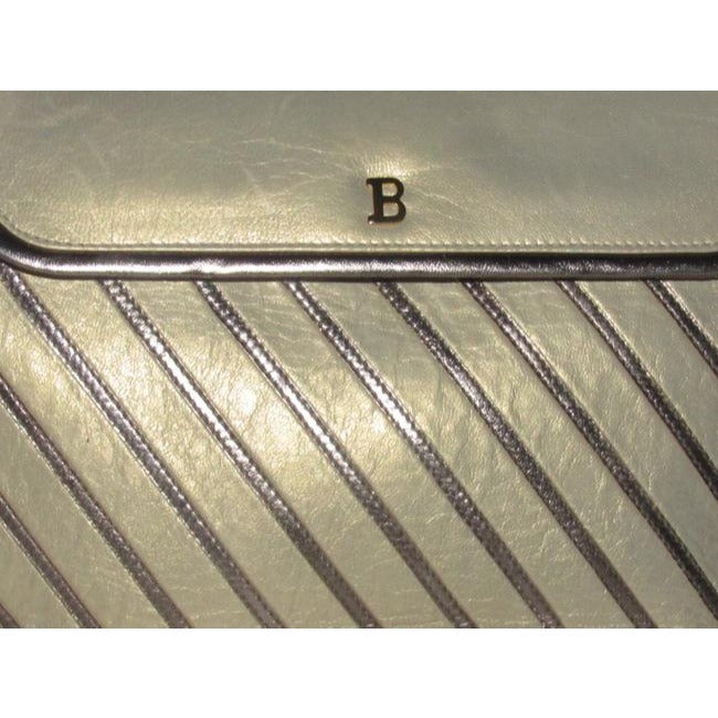 Bally Vintage Pursesdesigner Purses Greenish Gold Leather With Silver Striped Accents Shoulder Bag