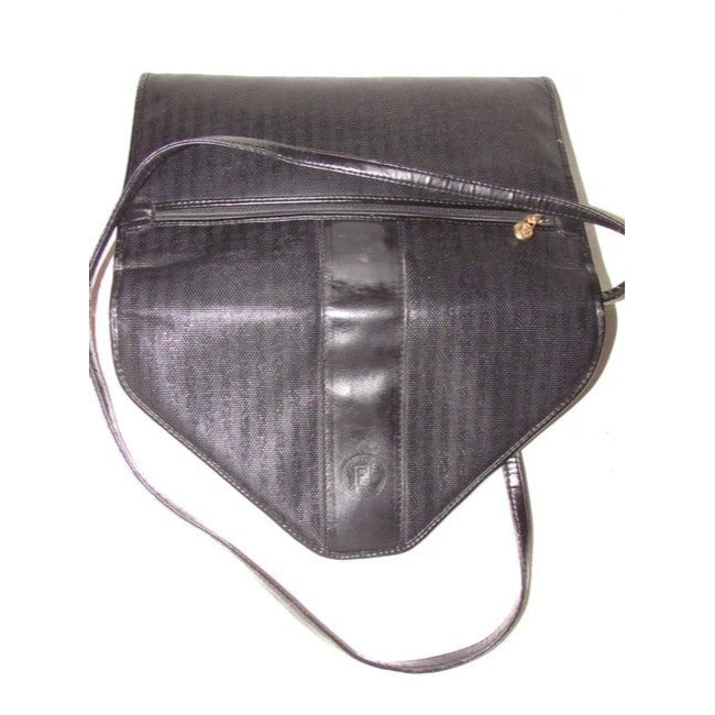 Fendi Vintage Thin Regimental Stripe Print Black Grey Coated Canvas And Leather Two-Way Shoulder Bag or Clutch