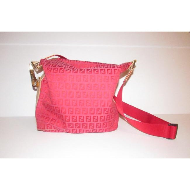 Fendi Shoulder Zucchino Cross Body Redpink Printcamel Canvas And Leather Hobo Bag