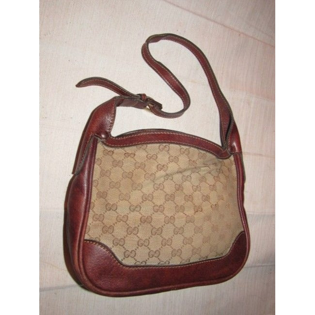 Gucci Vintage Purses Designer Purses Brown Large G Logo Print Canvas And Brown Leather