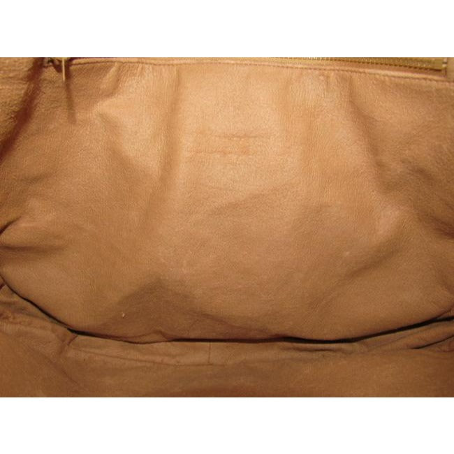 Gucci Vintage Tan Canvas Medium Brown Leather With Elaborate Center Clasp Leather