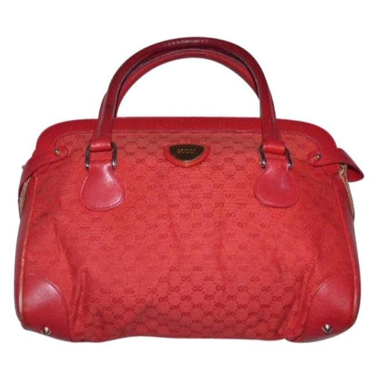 Gucci Boston Small Logo Print Red Canvas And Leather Satchel