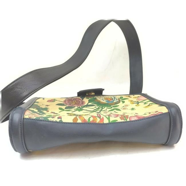 Gucci Garden Souvenir Bag Clutch Two Way Cross Body Shoulder Purse Floral Printnavy Leather Canvas A