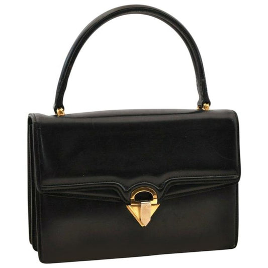 Gucci Top Bag Vintage Handle Multi Compartment Purse Black Leathergold Boar Skin Satchel