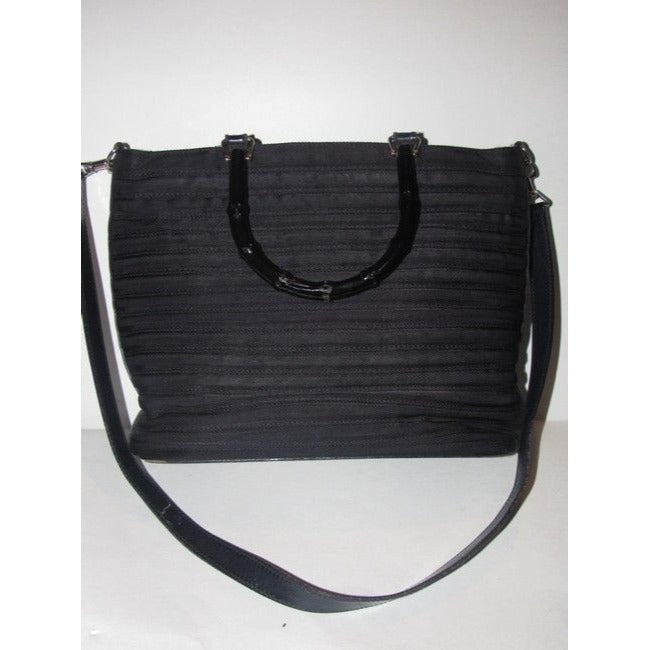 Gucci Two Way Pursesdesigner Purses Black Ribbed Heavy Canvas And Leather With Bamboo Accents Satche