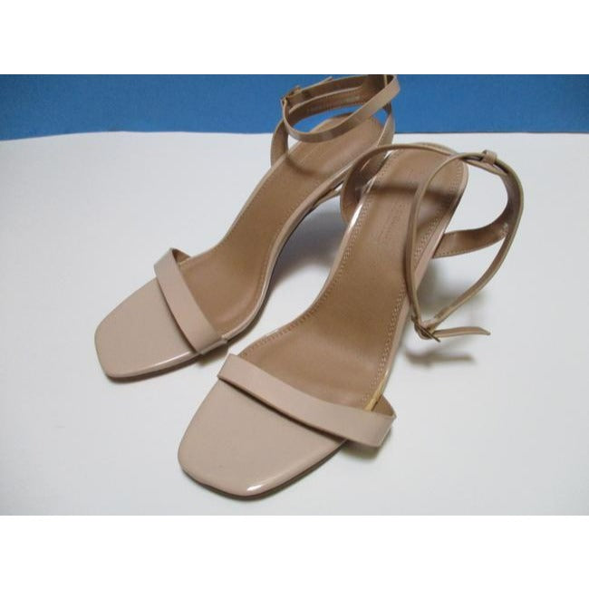 Asos Beige Patent Ankle Strap Flats Sandals Size Us