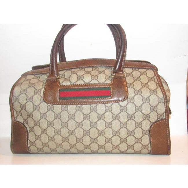 Gucci Supreme Brown Large G Logo Print Coated Canvas And Brown Leather With Red And Green Stripe