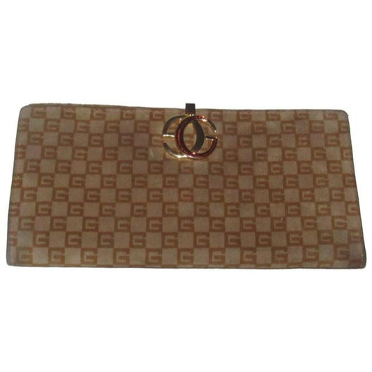 Gucci Brown Square G Logo Print Suede And Brown Leather Vintage Wallet