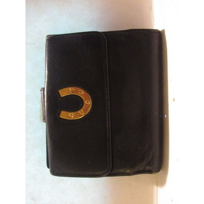 Gucci Navy Leather Exterior With Red Leather Lining And Gold G Hinge Closure Vintage Wallet