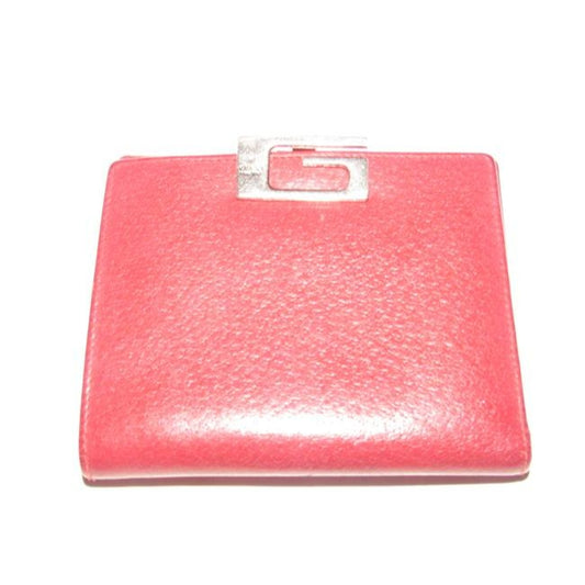 Gucci, true red leather, bi-fold, wallet with a change purse, gold G hinged closure, and lots of interior card slots