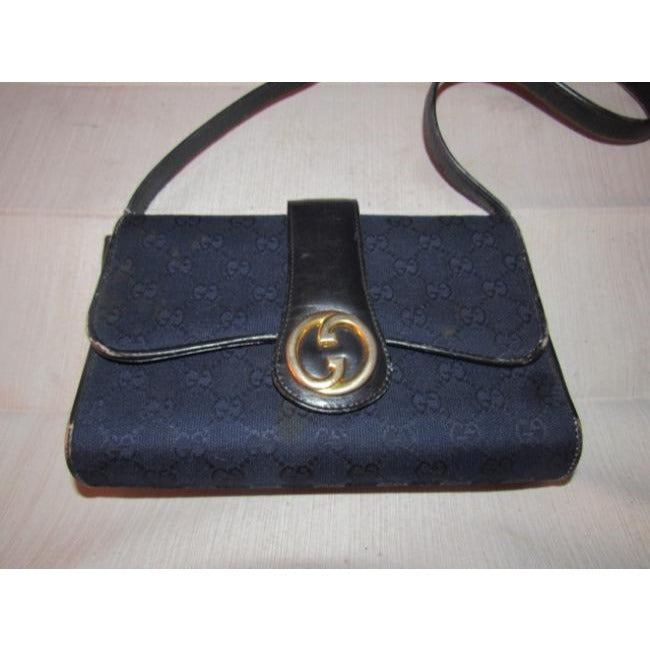 Gucci, deep blue Guccissima print canvas and black leather, envelope top, 1973 two-way-shoulder purse