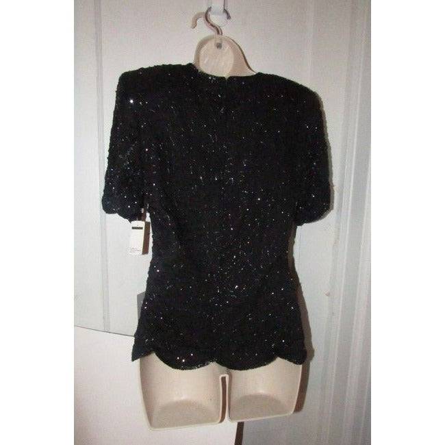 Stenay Black Silk Vintage Bead Sequins Top