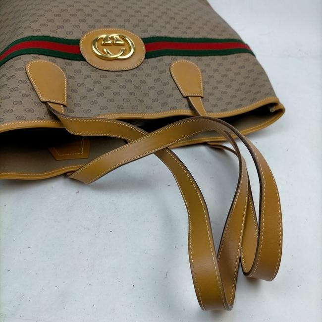SOLD - Gucci Micro Guccissima Print Tote w Sherry Stripe Bold Gold GG