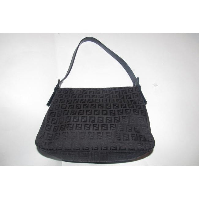 Fendi Mamma Zucco Pursesdesigner Purses Black Zucchino Print Canvas And Leather Shoulder Bag