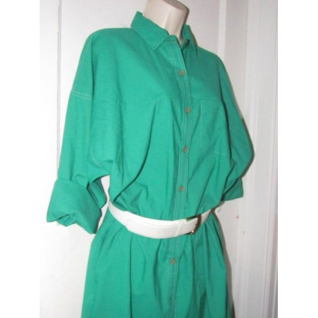 Oscar De La Renta Green With White Contrast Stitching Vintage Mid Length Dress