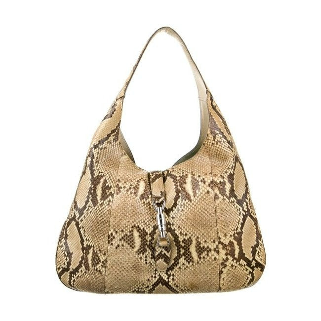 SOLD- Gucci New Jackie Xl Leather With Piston Lock Shades Of Brown Python Hobo Bag