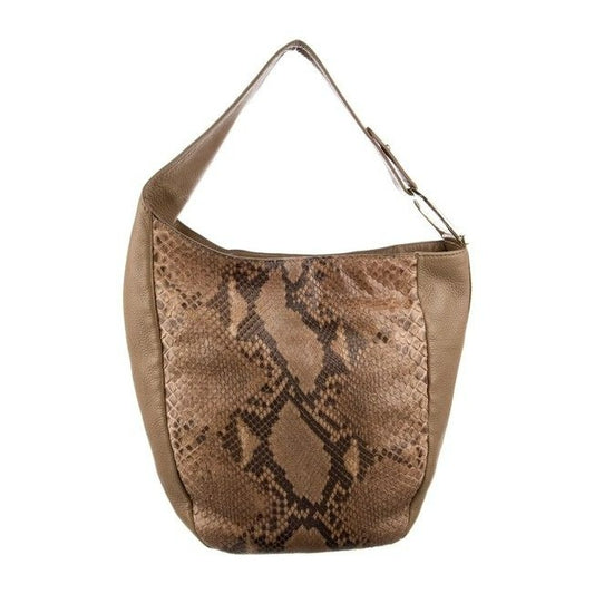 Gucci Greenwich W Asymmetrical Equestrian Accents Shades Of Brown Gold Python Hobo Bag