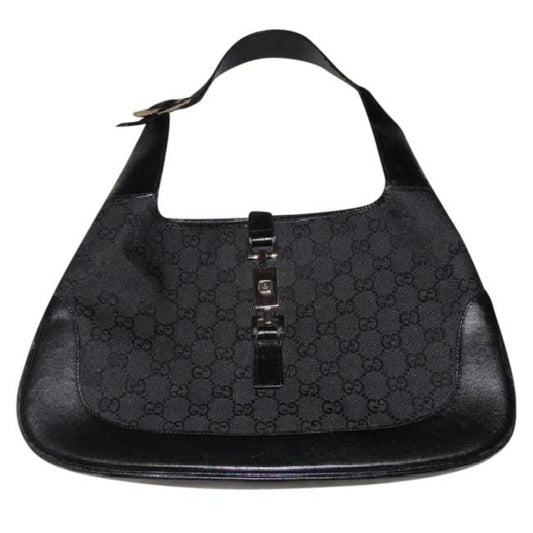 Gucci Jackie Black Charcoal Gray Leather Canvas Hobo Bag