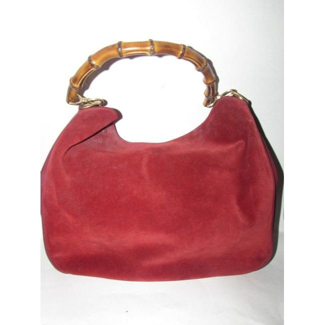 Gucci Vintage Two Way Burgundy Suede And Leather With A Bamboo Handle Hobo Bag