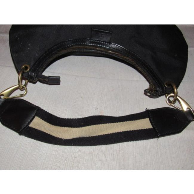 Gucci Vintage Black Canvas And Leather With A Tan And Black Canvas Striped