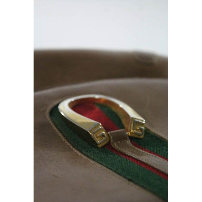 Gucci Vintage Tan Medium Brown Leather With Red Green Center Stripe