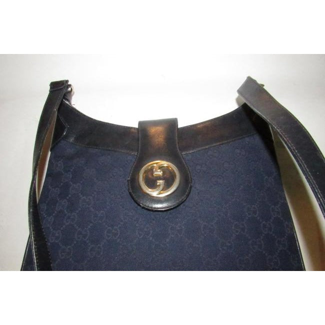 Gucci Navy Guccissima Print Canvas Black Leather