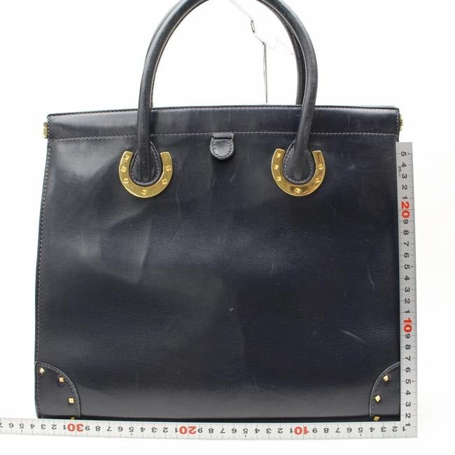 Gucci Horsebit Top Handle With Gold Horse Shoe Accents Blue Leather Satchel