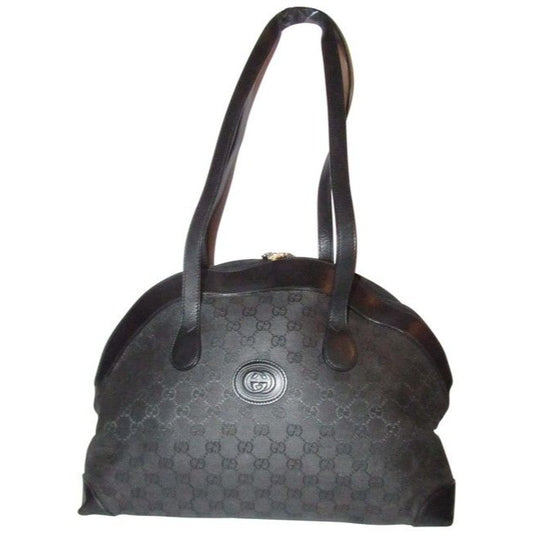 Gucci W Guccissima Print Canvasleather Two Longer Strapsgold Black Leather And Gg Canvas Satchel