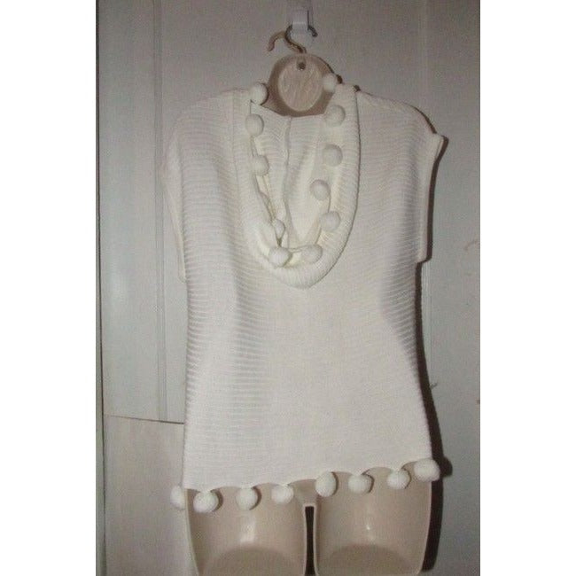 Trina Turk White With Textured Design And Pom Pom Accents At The Hem And Hood Top