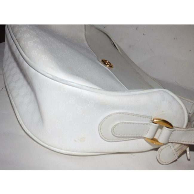 Gucci Webby Vintage Cross Body Crescent Shaped Purse White Micro Guccissima Leather And Coated Canvas