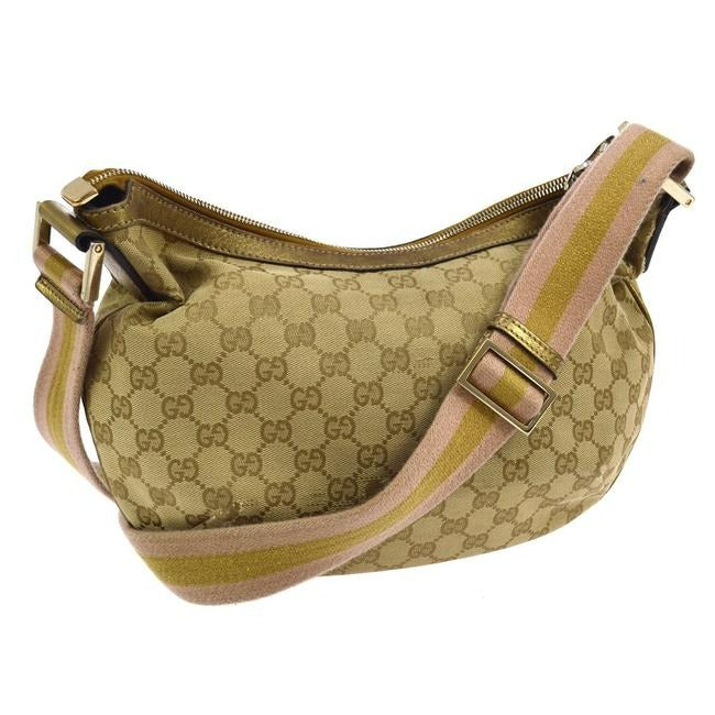 Gucci Gg Supreme Shoulder W Canvas Leather Sherry Stripe Strap Guccissima Print Gold Pink Tan