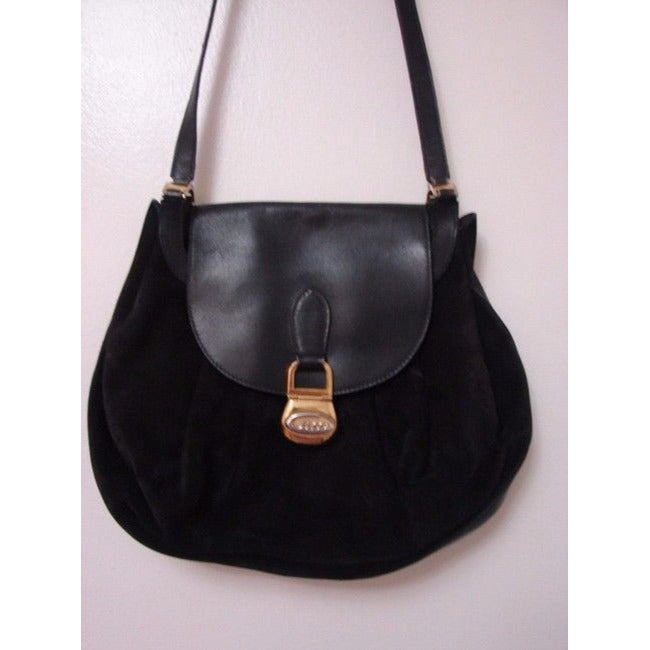 Gucci Padlock Top Handle Suede And Pouch Style Black Leather Shoulder Bag