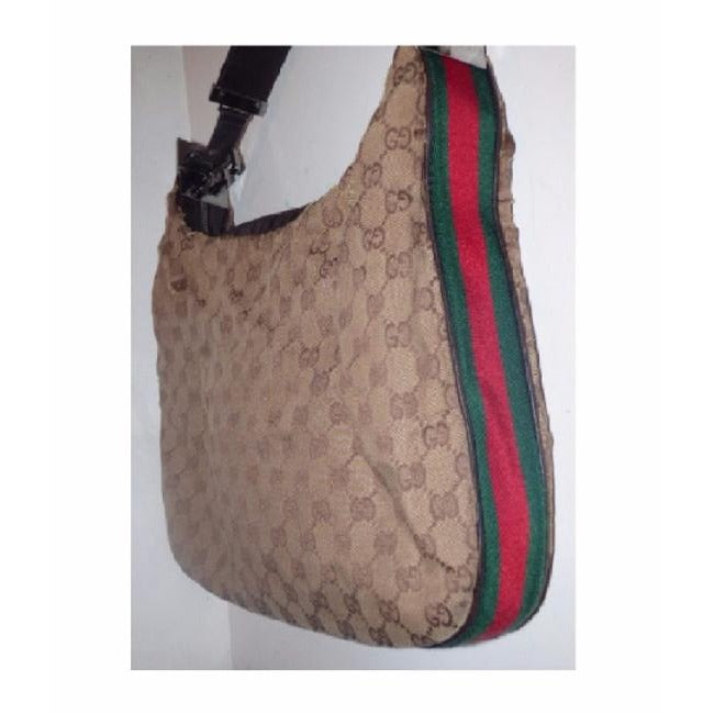 Gucci Vintage Pursesdesigner Purses Brown Leather And Gg Leather Hobo Bag