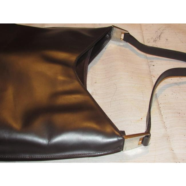 Gucci Vintage Brown Leather With V Top And Strap Shoulder Bag