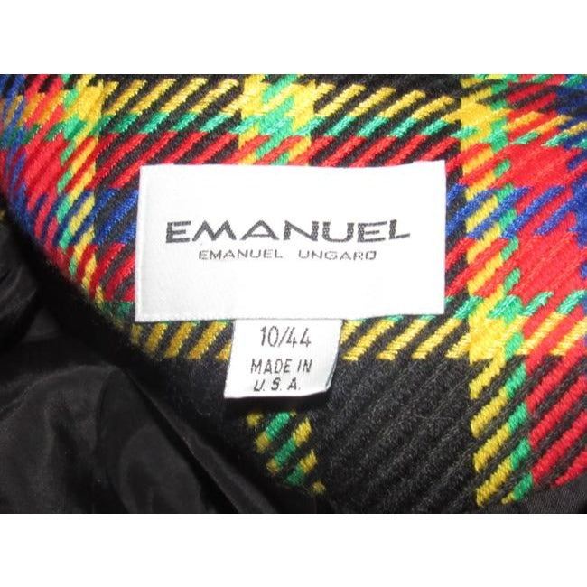 Emanuel Ungaro Black Wool With Red Yellow Blue And Green Window Pane Plaid Blazer