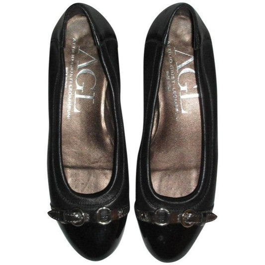 Attilio Giusti Leombruni Black Patent Toe Ballerina Flats Size Eu