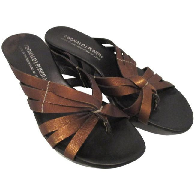 Donald J Pliner Bronze Rich Metallic Strappy Stitched T Strap Mulesslides Size Us