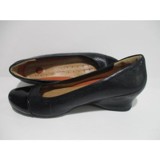 Clarks Black Unstructured Midnight Blue Slip On Cushioned Wedge Pumps Size Us