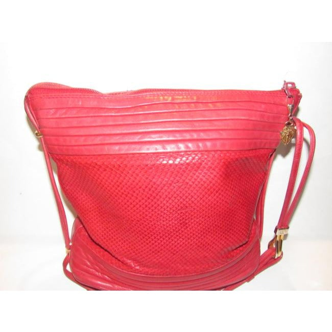 Gucci Red Python Skin & Smooth Leather Bucket Bag w Gold Accents