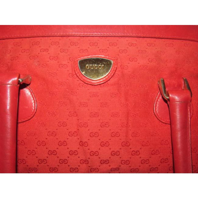 Gucci Boston Small Logo Print Red Canvas And Leather Satchel