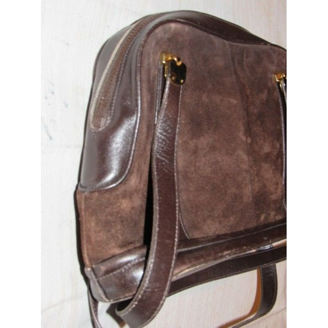 Gucci Vintage Dark Brown Suede And Leather Satchel