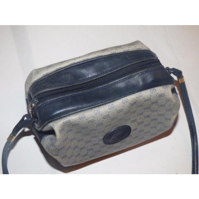 Gucci Vintage Navy Small G Logo Print On Greyish Blue Coated Canvas Leather