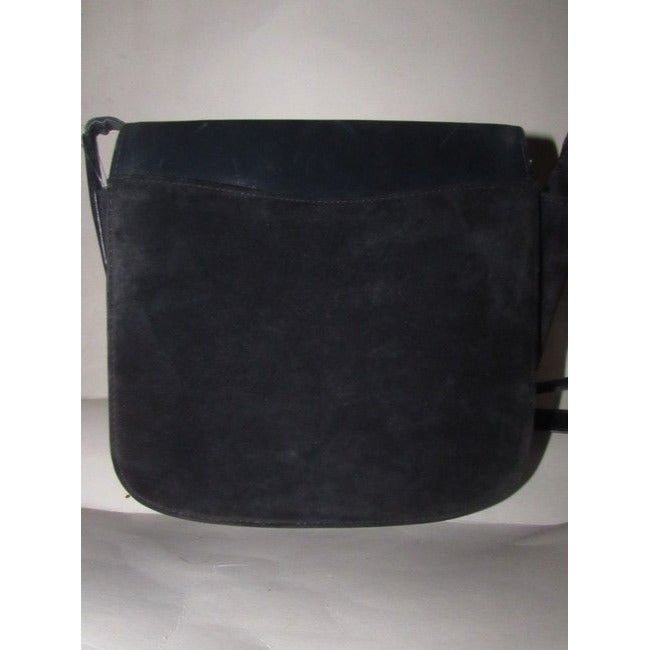 Gucci Vintage Navy Leather And Grey Suede Shoulder Bag