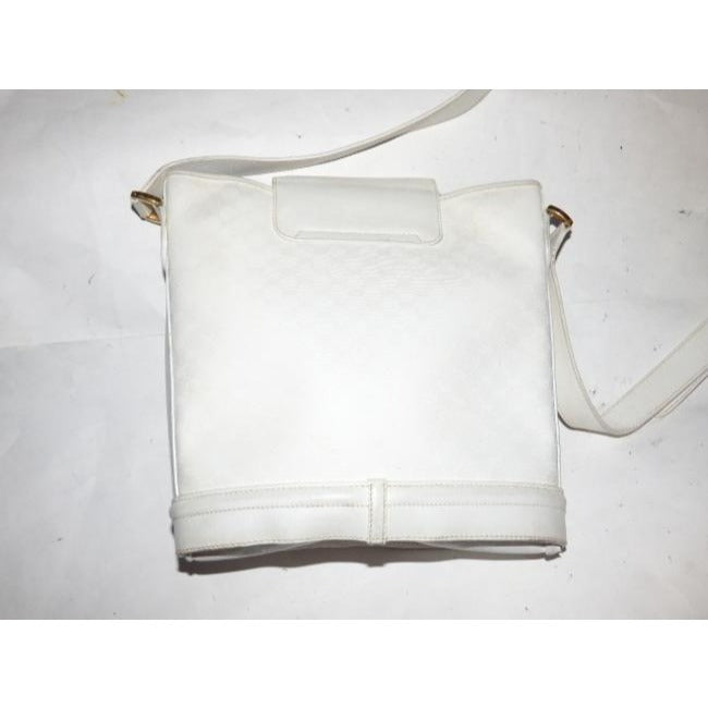 Gucci White Micro Logo Print Leather Horseshoe Bucket Bag