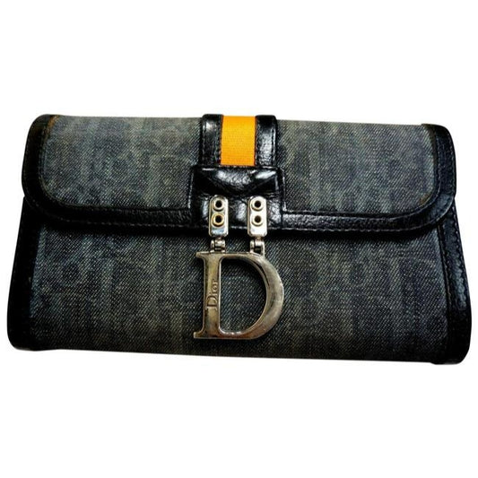 Dior black & grey trotter print XL wallet w orange