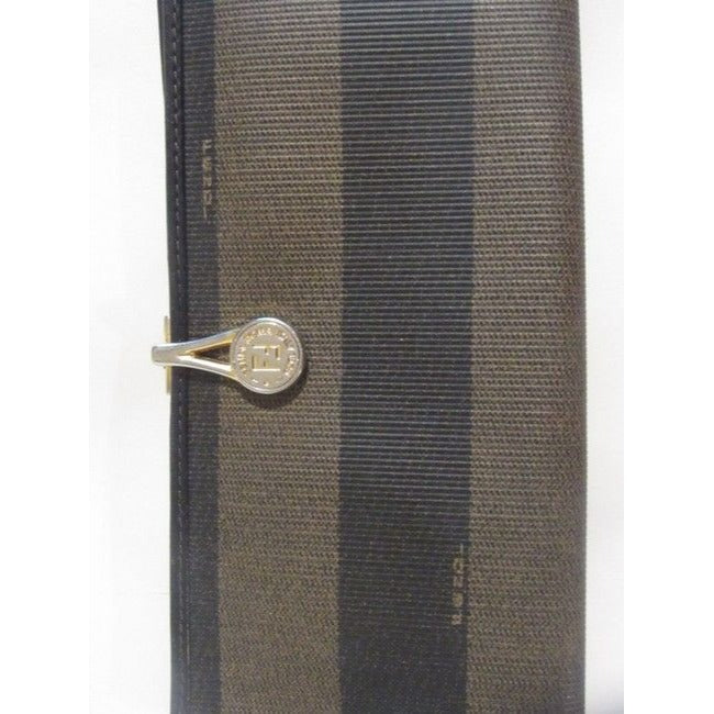 Fendi Pequin Wide Striped Print Coated Canvas In Browns And Brown Leather Vintage Wallet