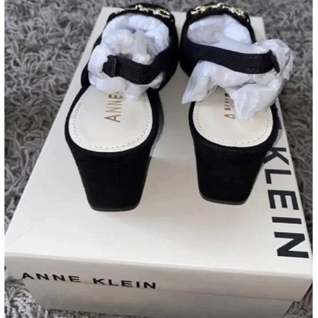 Anne Klein Black Poppy Horsebit Slingback Pumps Size Us