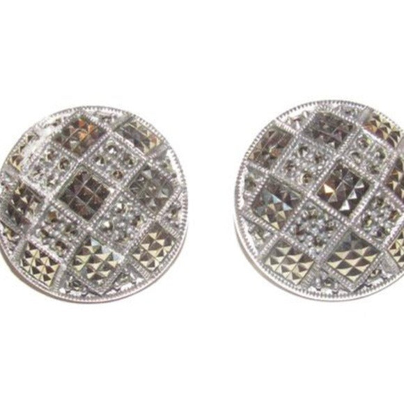 Judith Jack Art Deco Marcasite Checkerboard Pierced with Clip On Earrings