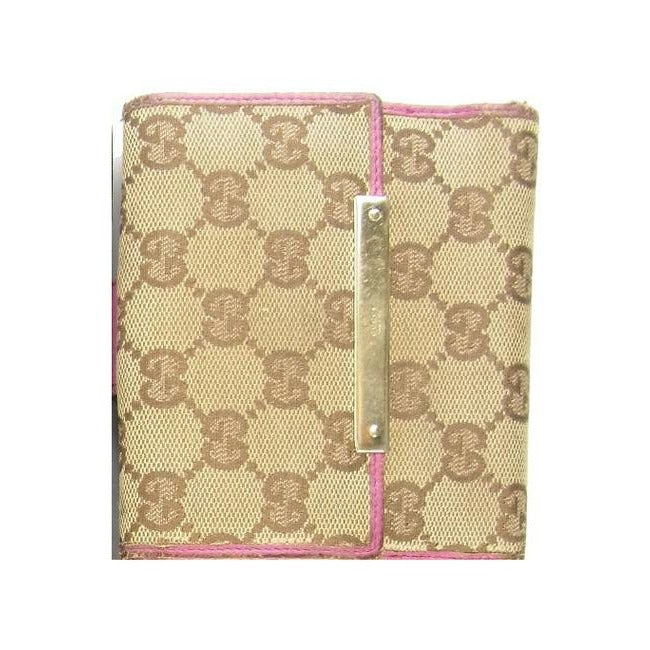 Gucci Brown Large G Logo Canvas And Hot Pink Leather Vintage Wallet