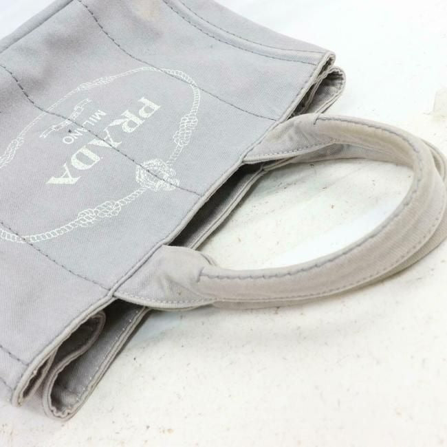 Prada Shoulder Bag Canapa Two Way Style Grey Heavy Canvas With A White Logo